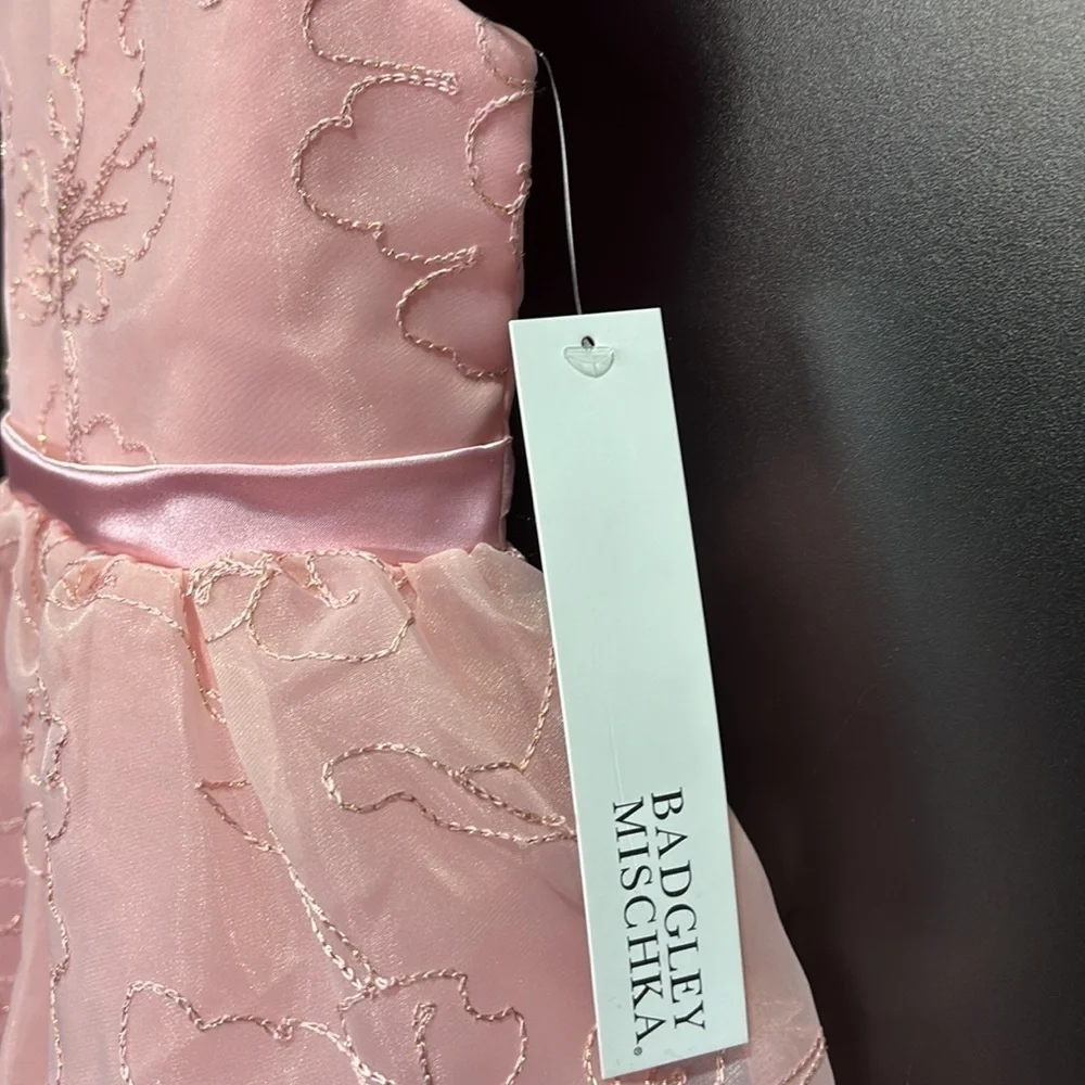 Badgley Mischka Embroidered sparkle,sleeveless Midi,satin tie waist,hidden zip